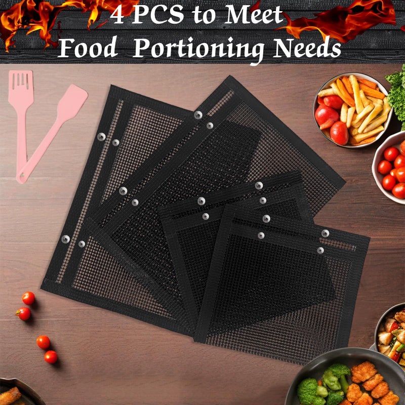 WOHLOPL Grill Bags - Reusable Non-Stick BBQ Mesh Grill Bags, 4 Pieces, Two Sizes (15.7 x 10.6 Inch, 8.7 x 10.6 Inch), Black - Image 2